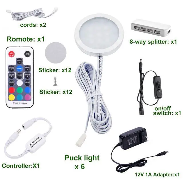 Alt view image 2 of 7 - RGB Color Changing LED Under Cabinet Lights Kit Aluminum Slim Puck Lamps for Kitchen Counter Wardrobe Counter Furniture Ambiance Christmas Decor Lighting (6 Lights)