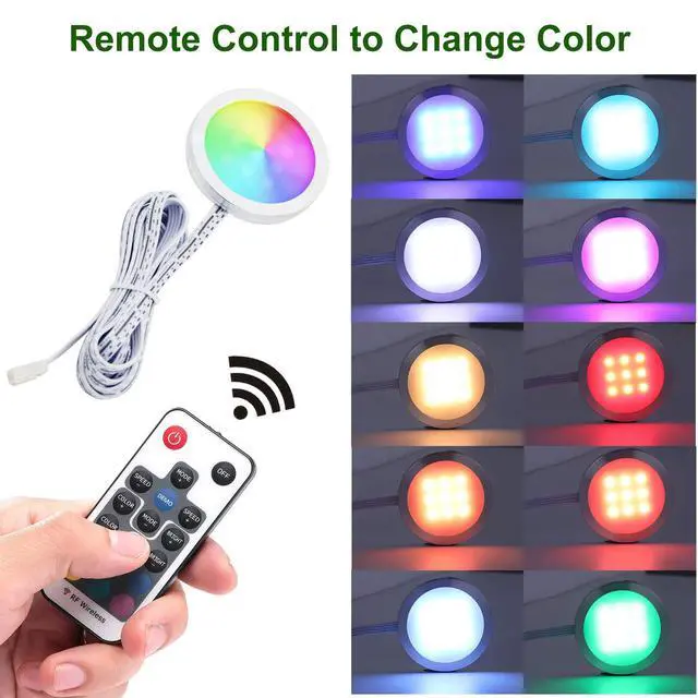 Alt view image 5 of 7 - RGB Color Changing LED Under Cabinet Lights Kit Aluminum Slim Puck Lamps for Kitchen Counter Wardrobe Counter Furniture Ambiance Christmas Decor Lighting (6 Lights)