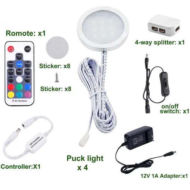 Alt view image 2 of 7 - RGB Color Changing LED Under Cabinet Lights Kit, Aluminum Slim Multi Color Puck Lights for Kitchen Counter Furniture Holiday Ambiance Christmas Decor Lighting (4 Lights)