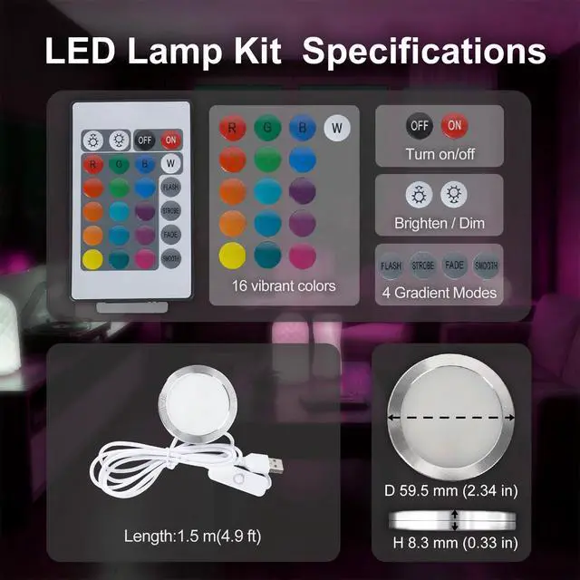 Alt view image 5 of 6 - 10PCS Remote Control RGB Light LED Lamp Kit 001,Power Failure Memory Function for Bambu Lab Multicolor Makerworld for Anycubic Makeronline 3D Printer Light DIY Hardware Model Parts USB