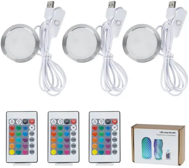 Main image of 3PCS Remote Control RGB LED Lamp Kit 001 for Bambu Lab H2D/X1/P1P/A1 Multicolor RGB Includes Button Battery Makerworld for Anycubic Makeronline 3D Printer light DIY Hardware Model Parts USB