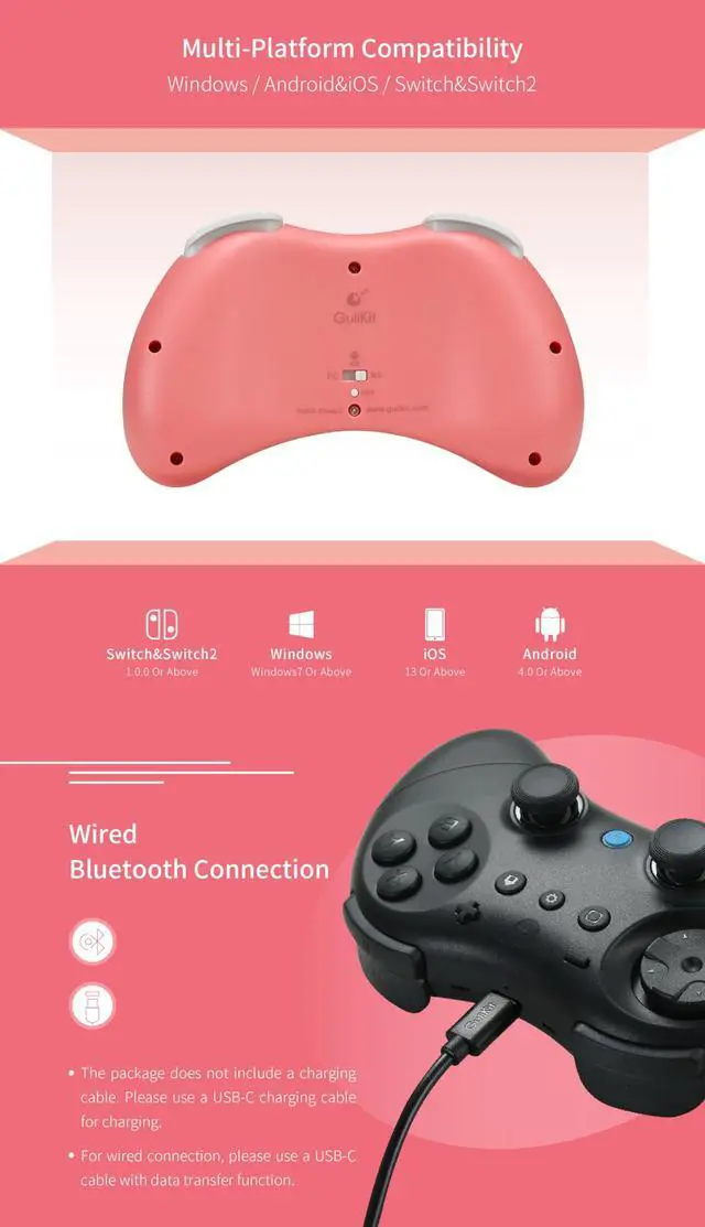 Alt view image 7 of 7 - Elves 2 Bluetooth Game Controller for Switch/Switch 2 Wake-up,PC & Android, Anti-Drift Hall Effect Joysticks Gamepad,1000Hz Polling Rate, Gyro & Turbo,Protective Cover, Compact for Small Hand