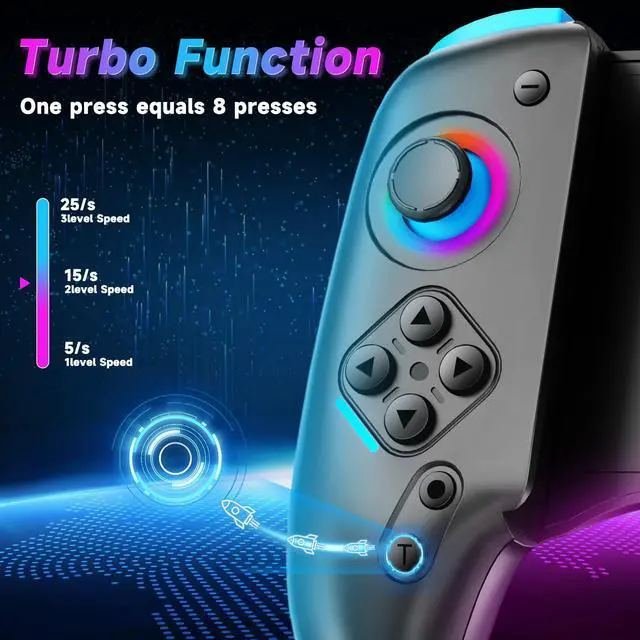 Alt view image 6 of 7 - Switch 2 RGB Controller,9-Axis,Hall Effect Joysticks. an All-in-one Switch Controller Replacement, the Switch Pro Controller, with 6 Color RGB Lighting, Rapid fire, Macro Capabilities