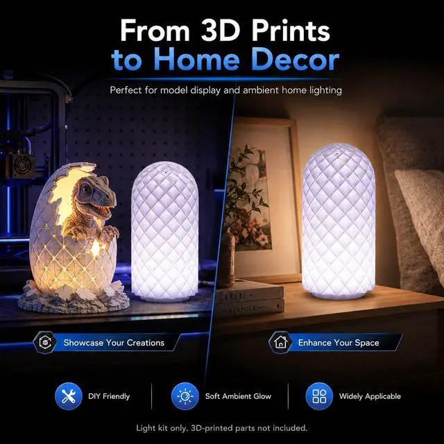 Alt view image 2 of 7 - LED Lamp Kit 001 3D Printer Accessories for Bambu Lab H2D/X1/P1P/A1 mini Makerworld Light DIY Hardware Model Spare Parts 5V USB Powered, 3000K Warm Light Three Colors(2PCS)