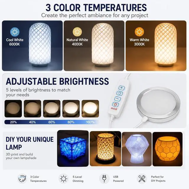 Alt view image 4 of 7 - LED Lamp Kit 001 3D Printer Accessories for Bambu Lab H2D/X1/P1P/A1 mini Makerworld Light DIY Hardware Model Spare Parts 5V USB Powered, 3000K Warm Light Three Colors(2PCS)
