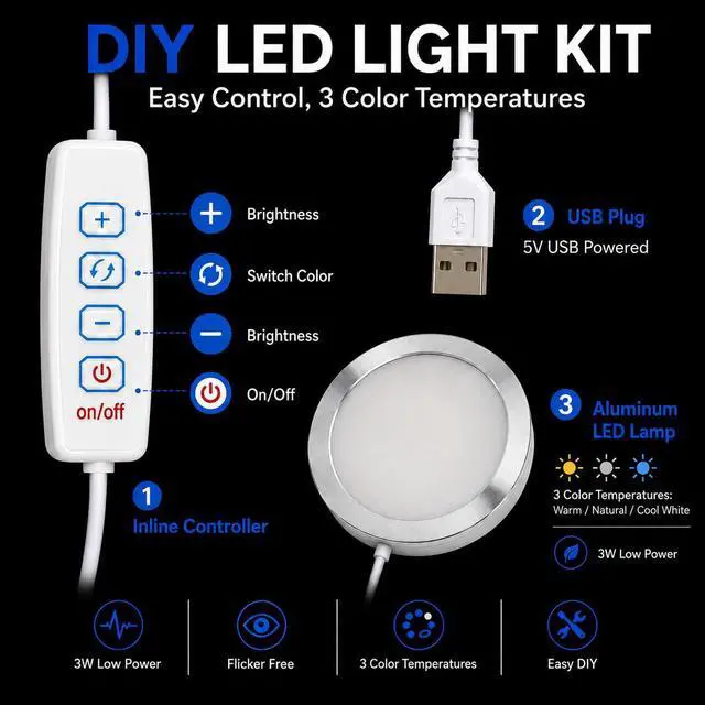 Alt view image 7 of 7 - LED Lamp Kit 001 3D Printer Accessories for Bambu Lab H2D/X1/P1P/A1 mini Makerworld Light DIY Hardware Model Spare Parts 5V USB Powered, 3000K Warm Light Three Colors(2PCS)