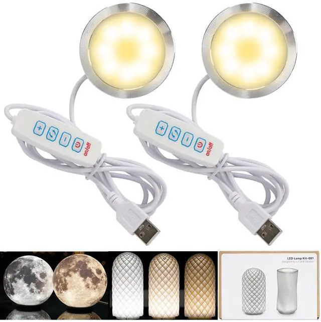 Main image of 2PCS LED Lamp Kit for Bambu Lab Light Kit MH001, 3 Color Temperature, Power Outage Color Storage, Dimming, 5V USB Puck Light Set DIY Hardware Spare Parts for Makerwold 3D Printed Lamp Projects