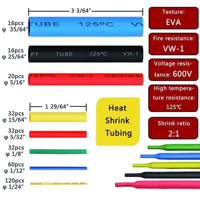 Alt view image 3 of 6 - Wire Heat Shrink Tubing Kit + Mini Heat Gun for Shrink Tubing + 328pcs 2:1 Wire Shrink Wrap Tubing + for Wires,Shrink Wrap and Cable Repair.