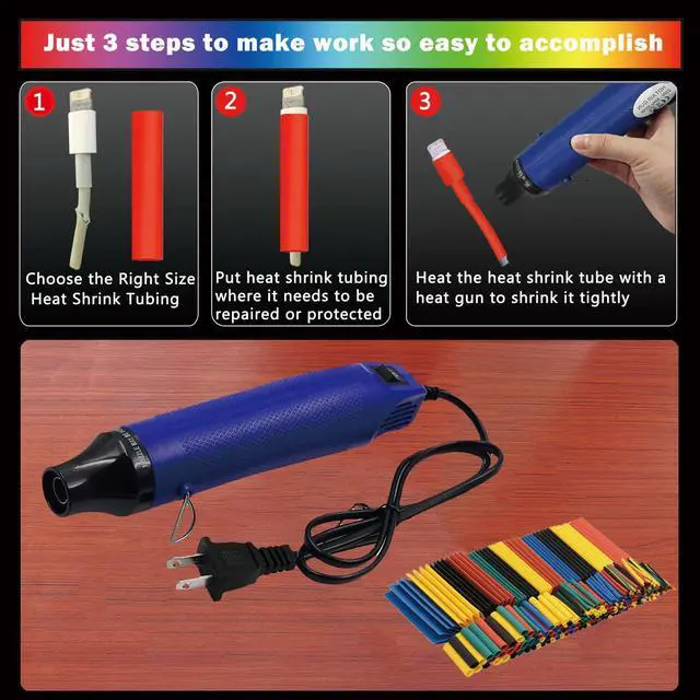 Alt view image 4 of 6 - Wire Heat Shrink Tubing Kit + Mini Heat Gun for Shrink Tubing + 328pcs 2:1 Wire Shrink Wrap Tubing + for Wires,Shrink Wrap and Cable Repair.