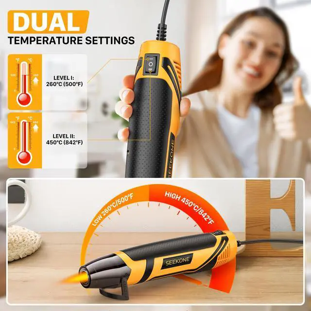 Alt view image 2 of 7 - 350W Mini Heat Gun with 2-Temp Settings 842 & 500 | Heat Up to 842, PA6+30GF Material, Lightweight 380g, Overheat Protection with a Reflector Nozzle for Crafting Shrink Tubing