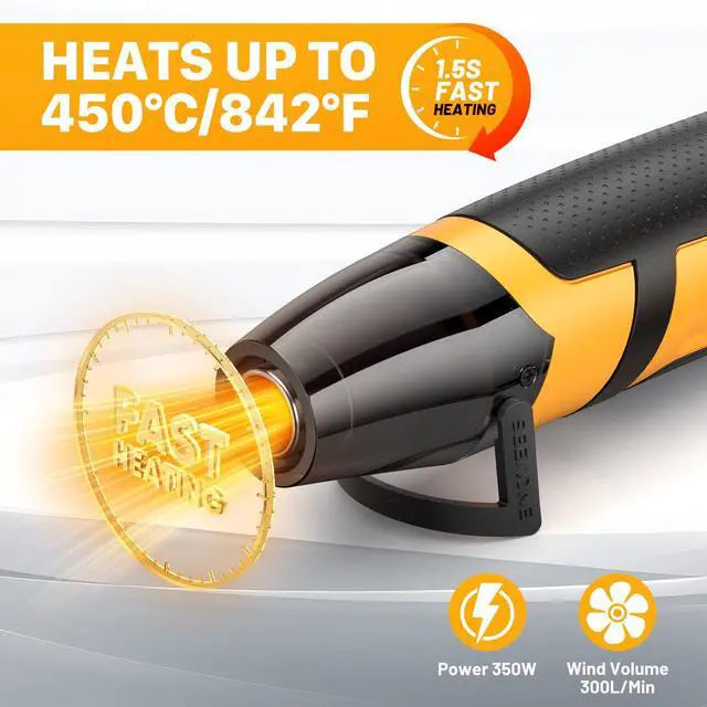 Alt view image 4 of 7 - 350W Mini Heat Gun with 2-Temp Settings 842 & 500 | Heat Up to 842, PA6+30GF Material, Lightweight 380g, Overheat Protection with a Reflector Nozzle for Crafting Shrink Tubing