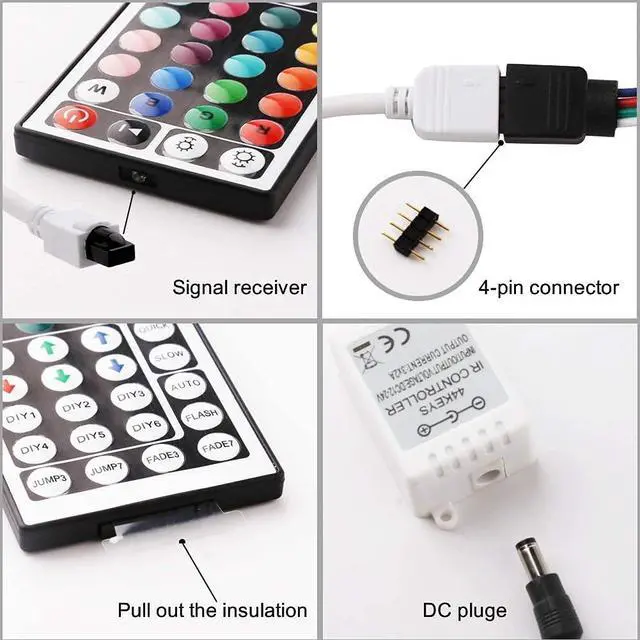 Alt view image 5 of 7 - 44 Keys IR Remote Controller Kit - Includes Wireless Rectifier Control Box and DC 12V 3A Power Supply Adapter - Replacement Control for SMD 5050 3528 2835 RGB LED Strip Lights