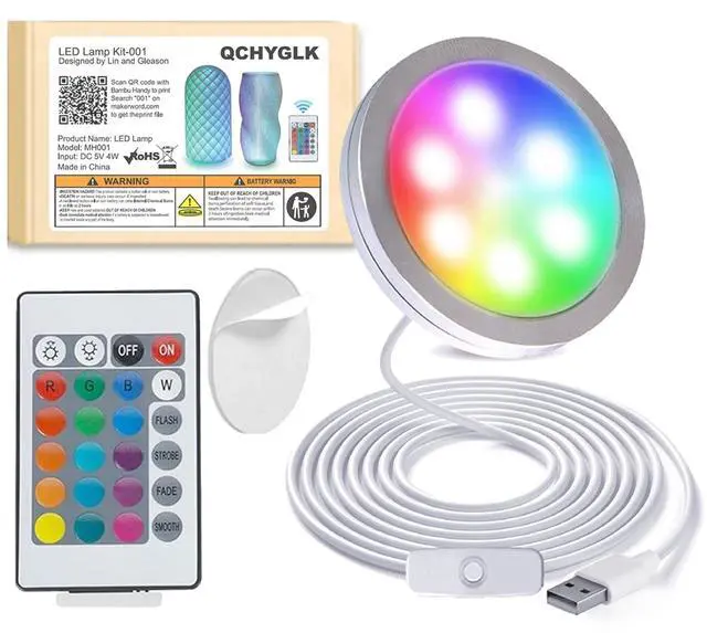 Main image of Remote Control RGB LED Lamp Kit for Bambu Lab LED Light Kit & MH001 Projects,5V USB Powered,16-Colors with Power Failure Memory, 3D Printer light Projects for MakerWorld DIY Community (1-Pack)
