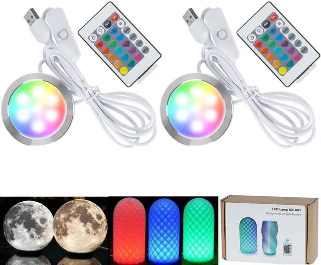 Main image of 2 Pack 16Colors LED Lamp Kit 001 for Bambu lab Light Kit MH001, Color Storage, RGB Remote Control, 5V USB Puck Light Set DIY Hardware Spare Parts for Makerwold 3D Printed Lamp Projects