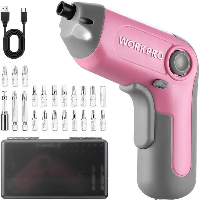 Main image of Electric Cordless Screwdriver with Offset Driving Shaft, 3.6V Automatic Rechargeable Screw Driver with 22PCS Bits, Battery Powered Automatic Screw Gun with LED Light & Carry Case - Pink Ribbon