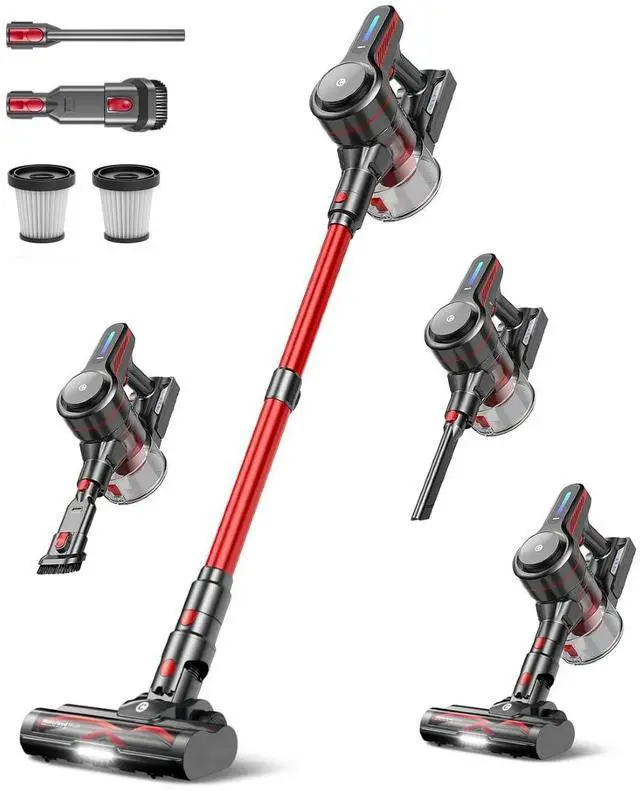 Main image of Lightweight Cordless Vacuum Cleaners for Home, Stick Vacuum Cordless Rechargeable with 45kPa Suction,45-Min Run,Anti-Tangle and Self-Stand, 6 in 1 Hardwood Vacuum Cleaner (red)