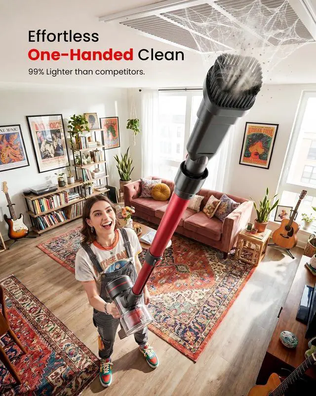 Alt view image 7 of 7 - Lightweight Cordless Vacuum Cleaners for Home, Stick Vacuum Cordless Rechargeable with 45kPa Suction,45-Min Run,Anti-Tangle and Self-Stand, 6 in 1 Hardwood Vacuum Cleaner (red)