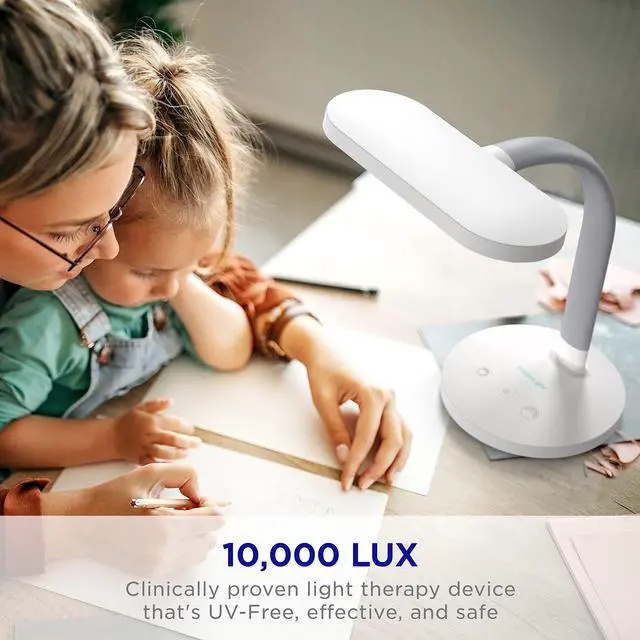 Alt view image 2 of 7 - HappyLight Duo - 2-in-1 Light Therapy & Task Desk Lamp - UV-Free Full Spectrum LED, 10,000 LUX, Adjustable Brightness and Color, Flexible Gooseneck, and Integrated USB Charging Port