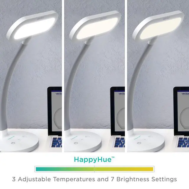 Alt view image 4 of 7 - HappyLight Duo - 2-in-1 Light Therapy & Task Desk Lamp - UV-Free Full Spectrum LED, 10,000 LUX, Adjustable Brightness and Color, Flexible Gooseneck, and Integrated USB Charging Port