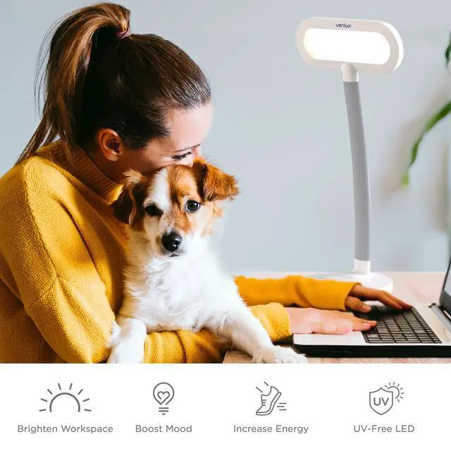 Alt view image 3 of 7 - HappyLight Duo - 2-in-1 Light Therapy & Task Desk Lamp - UV-Free Full Spectrum LED, 10,000 LUX, Adjustable Brightness and Color, Flexible Gooseneck, and Integrated USB Charging Port