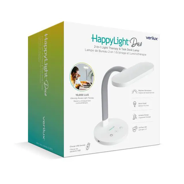 Alt view image 7 of 7 - HappyLight Duo - 2-in-1 Light Therapy & Task Desk Lamp - UV-Free Full Spectrum LED, 10,000 LUX, Adjustable Brightness and Color, Flexible Gooseneck, and Integrated USB Charging Port