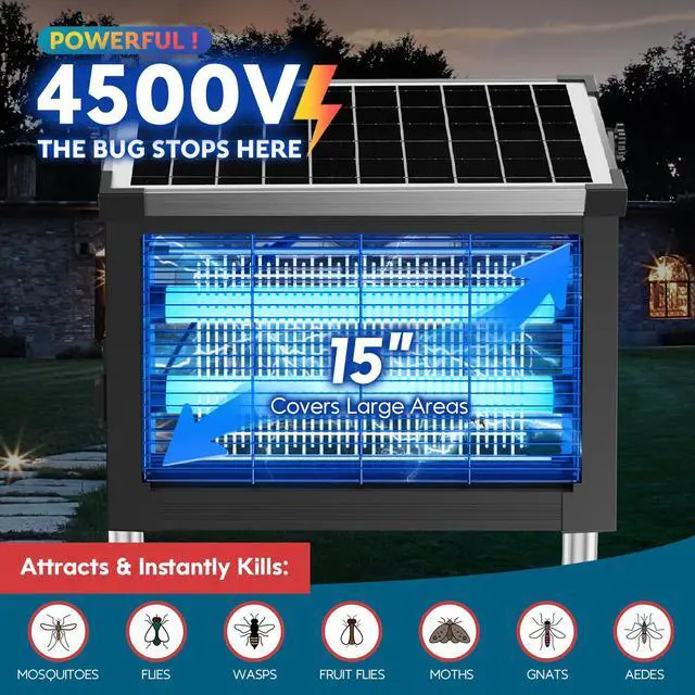 Alt view image 4 of 7 - Solar Bug Zapper Outdoor, PhatroyYee Mosquito Zapper 4500V, Waterproof Portable Fly Zapper, Rechargeable Electric Mosquito Killer, Cordless Fly Insect Mosquitos Trap for Patio Yard Home Garden Camping