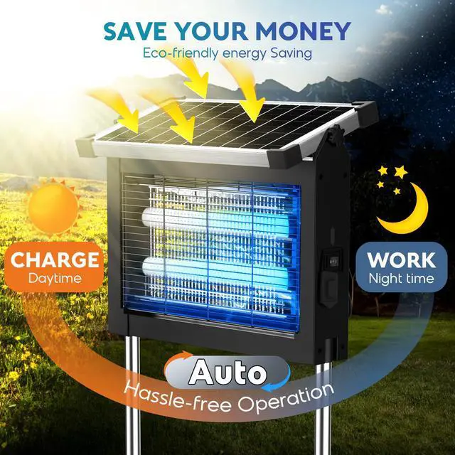 Alt view image 3 of 7 - Solar Bug Zapper Outdoor, PhatroyYee Mosquito Zapper 4500V, Waterproof Portable Fly Zapper, Rechargeable Electric Mosquito Killer, Cordless Fly Insect Mosquitos Trap for Patio Yard Home Garden Camping