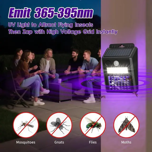 Alt view image 2 of 7 - Solar Bug Zapper Outdoor 4 Pack & Mosquito Light Solar-Powered Fly Killer with Motion Sensor,1000V Electric Bug Trap, Waterproof & Cordless