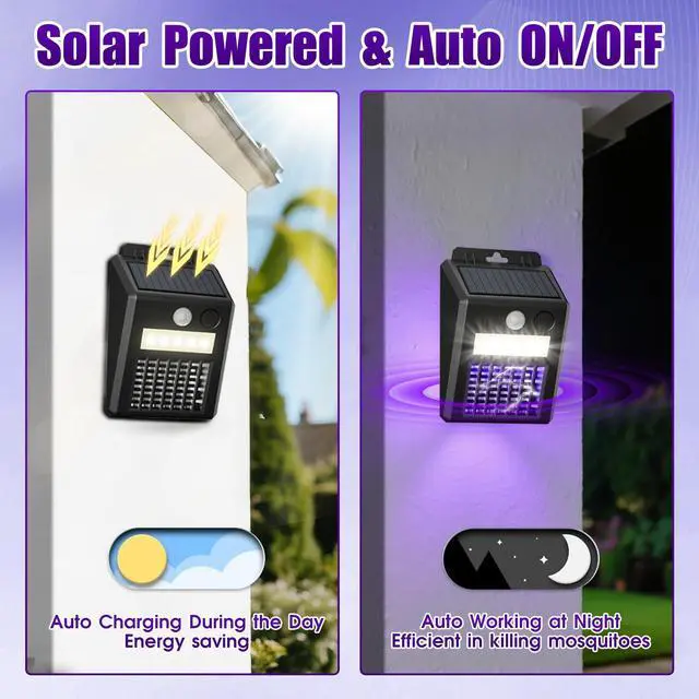 Alt view image 5 of 7 - Solar Bug Zapper Outdoor 4 Pack & Mosquito Light Solar-Powered Fly Killer with Motion Sensor,1000V Electric Bug Trap, Waterproof & Cordless