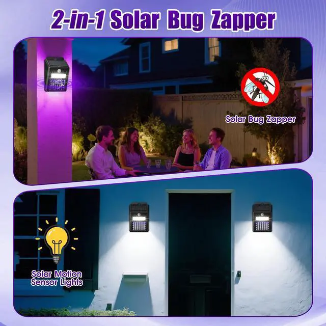 Alt view image 3 of 7 - Solar Bug Zapper Outdoor 4 Pack & Mosquito Light Solar-Powered Fly Killer with Motion Sensor,1000V Electric Bug Trap, Waterproof & Cordless