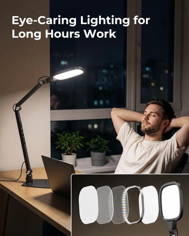 Alt view image 3 of 7 - Led Desk Lamps for Office Home, Tall Metal Swing Arm Task Lights w/ Base
