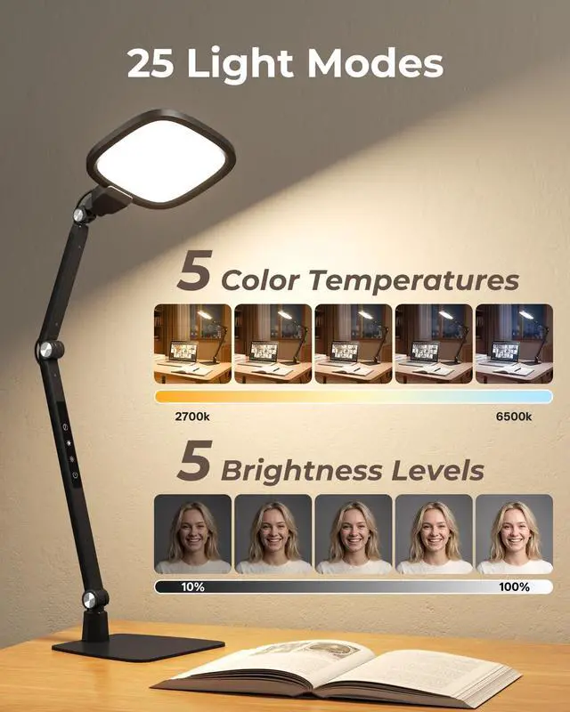 Alt view image 5 of 7 - Led Desk Lamps for Office Home, Tall Metal Swing Arm Task Lights w/ Base