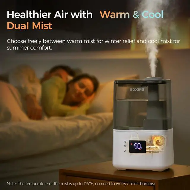 Alt view image 2 of 7 - 4.5L Warm and Cool Mist Ultrasonic Humidifier for Bedroom Large Room, Top Fill Essential Oil Diffuser with Remote, Auto Shut-Off Quiet Sleep Mode, Humidistat, Timer, BPA-Free, 45H Runtime
