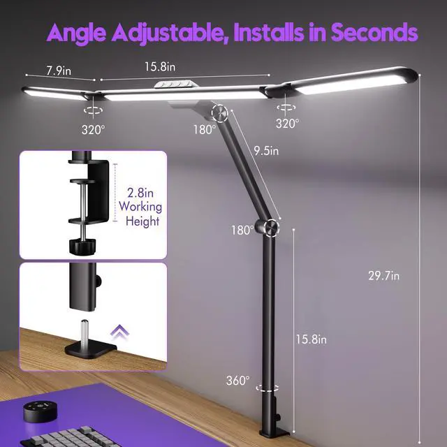 Alt view image 6 of 7 - 32.5" Architect Desk Lamps for Office Home Dorm - Eye Care 3 Light Bar 1100LM Bright, Ambient Backlight, Radar Sensor, Remote Control, 2H Timer, Workbench Drafting Reading Video Conference Task