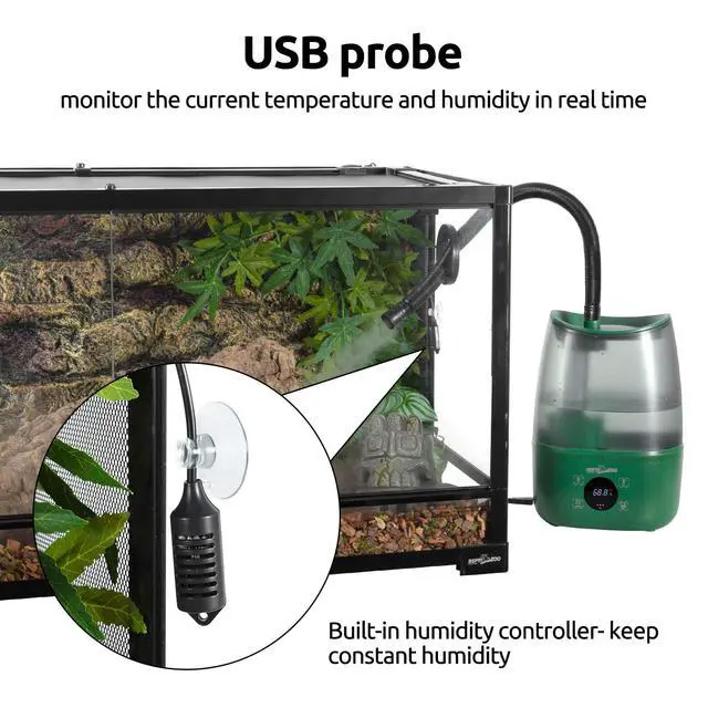 Alt view image 5 of 7 - Reptile Humidifier Fogger, 4L Large Reptile Fogger with Humidity Control, Terrarium Humidifiers with Extended Tube Automatic Reptile Misting System for Reptiles Amphibians Herps Vivarium