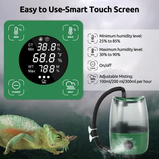 Alt view image 3 of 7 - Reptile Humidifier Fogger, 4L Large Reptile Fogger with Humidity Control, Terrarium Humidifiers with Extended Tube Automatic Reptile Misting System for Reptiles Amphibians Herps Vivarium
