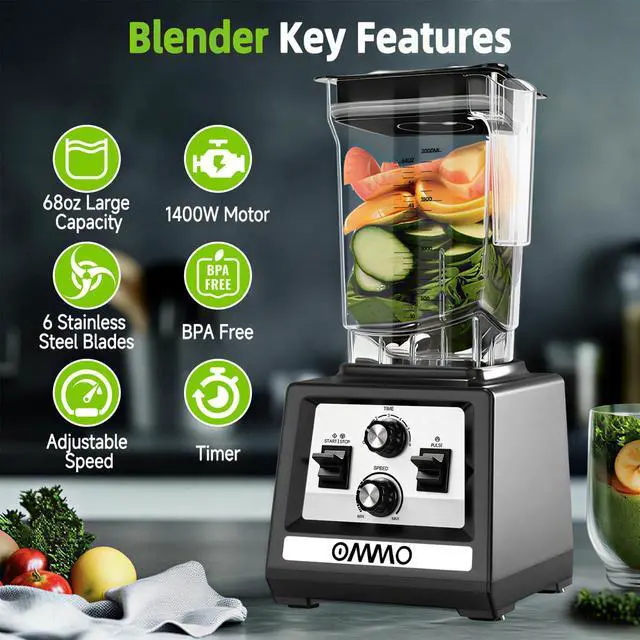 Alt view image 2 of 7 - Blender for Smoothies: 1800W Peak Blenders for Kitchen, 68oz BPA-Free Pitcher, Timer & Speed Control, 6 Stainless Steel Blades, Dishwasher Safe Blender for Ice Crush/Smoothies/Frozen Drinks/Black