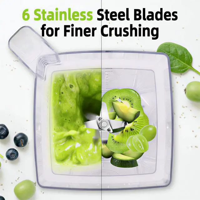 Alt view image 3 of 7 - Blender for Smoothies: 1800W Peak Blenders for Kitchen, 68oz BPA-Free Pitcher, Timer & Speed Control, 6 Stainless Steel Blades, Dishwasher Safe Blender for Ice Crush/Smoothies/Frozen Drinks/Black