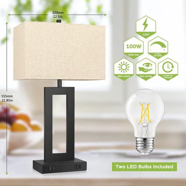 Alt view image 3 of 7 - Set of 2 Touch Control Table Lamp with 2 USB Ports, 3-Way Dimmable Modern Nightstand Lamp Sets Bedside Touch Desk Lamp with Fabric Cream Shade For Bedroom Table Living Room Reading, Included Bulbs