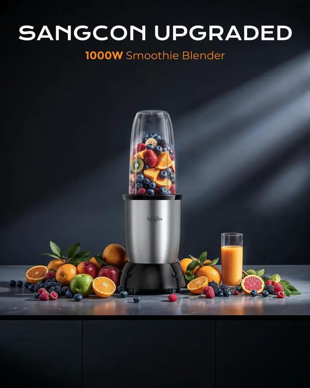 Alt view image 2 of 7 - 1000W Personal Smoothie Blender, Protein Shakes, Home & Gym, Silver