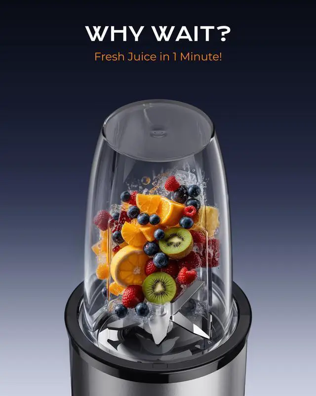 Alt view image 5 of 7 - 1000W Personal Smoothie Blender, Protein Shakes, Home & Gym, Silver