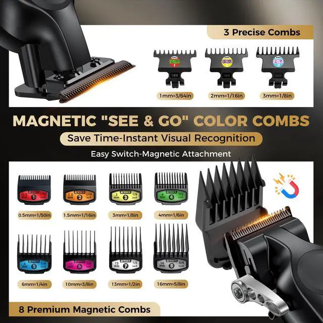 Alt view image 5 of 6 - Hair Clippers for Men Professional, Barber Clippers and Trimmers Set, Cordless Hair Clippers, Hair Cutting Kit, Barber Kit, Haircut Kit, Maquina para Cortar Pelo De Hombre (Black)