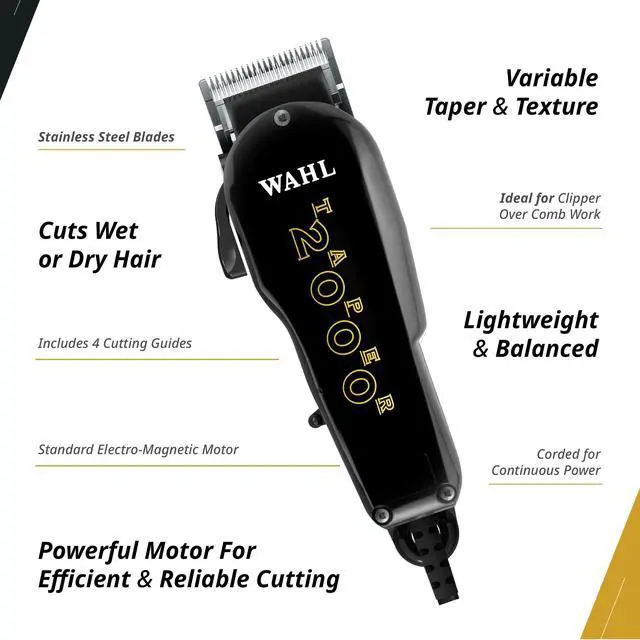 Alt view image 3 of 6 - Taper 2000 Clipper, Adjustable Blade, High-Performance Corded Electric Hair Cutting Tool, Black