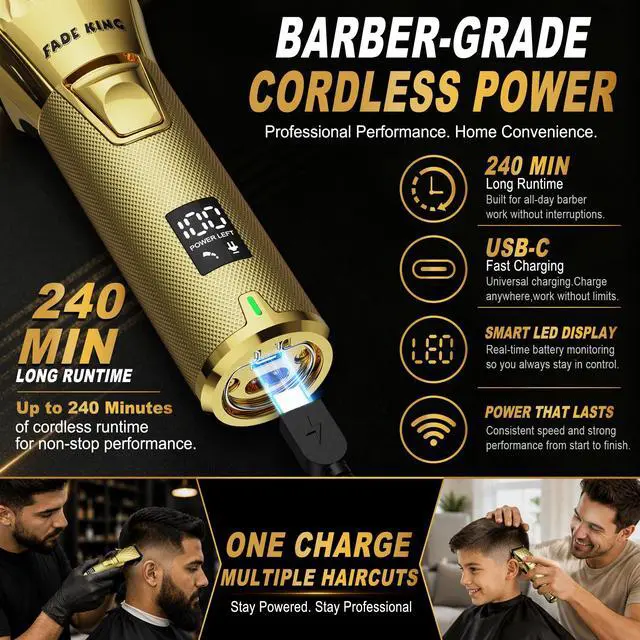 Alt view image 4 of 6 - ® Professional Hair Clippers for Men Cordless Barber Clippers & Beard Trimmer for Men, Fade Clipper and Trimmer Set for Home & Barber Use, Complete Men's Grooming Kit - Gifts for Men