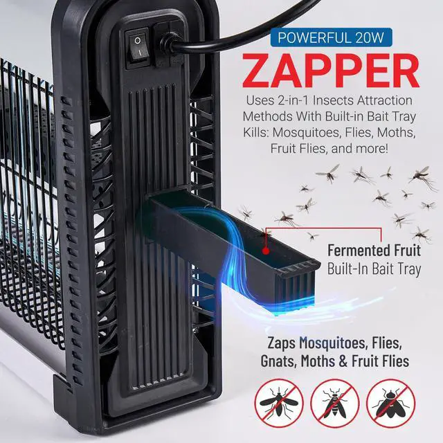 Alt view image 2 of 7 - Advanced 2-in-1 Indoor Bug Zapper, Powerful 3500V Flying Insect Zapper, Built-in Bait Tray, Uses 2-in-1 Methods to Attract & Zap Fruit Flies, Mosquitoes, Flies, Gnats, Moths, & More. - 2 Free Bulbs