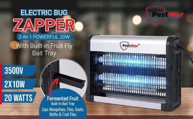 Alt view image 3 of 7 - Advanced 2-in-1 Indoor Bug Zapper, Powerful 3500V Flying Insect Zapper, Built-in Bait Tray, Uses 2-in-1 Methods to Attract & Zap Fruit Flies, Mosquitoes, Flies, Gnats, Moths, & More. - 2 Free Bulbs