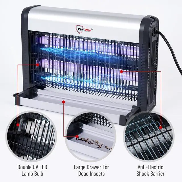 Alt view image 4 of 7 - Advanced 2-in-1 Indoor Bug Zapper, Powerful 3500V Flying Insect Zapper, Built-in Bait Tray, Uses 2-in-1 Methods to Attract & Zap Fruit Flies, Mosquitoes, Flies, Gnats, Moths, & More. - 2 Free Bulbs