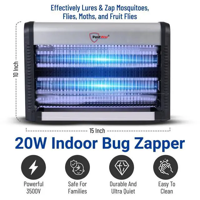Alt view image 6 of 7 - Advanced 2-in-1 Indoor Bug Zapper, Powerful 3500V Flying Insect Zapper, Built-in Bait Tray, Uses 2-in-1 Methods to Attract & Zap Fruit Flies, Mosquitoes, Flies, Gnats, Moths, & More. - 2 Free Bulbs