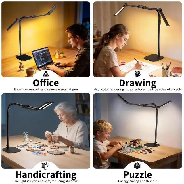 Alt view image 2 of 6 - Omorepa 4 Light Bar Design Goose-Neck Desk Lamp with Base,24W Bright Led Tall Overhead Desk Light for Home Office,Eye Care Reading Table Light for Desktop Working,Drafting,Reading