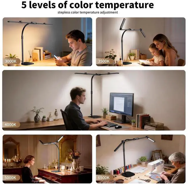 Alt view image 6 of 6 - Omorepa 4 Light Bar Design Goose-Neck Desk Lamp with Base,24W Bright Led Tall Overhead Desk Light for Home Office,Eye Care Reading Table Light for Desktop Working,Drafting,Reading